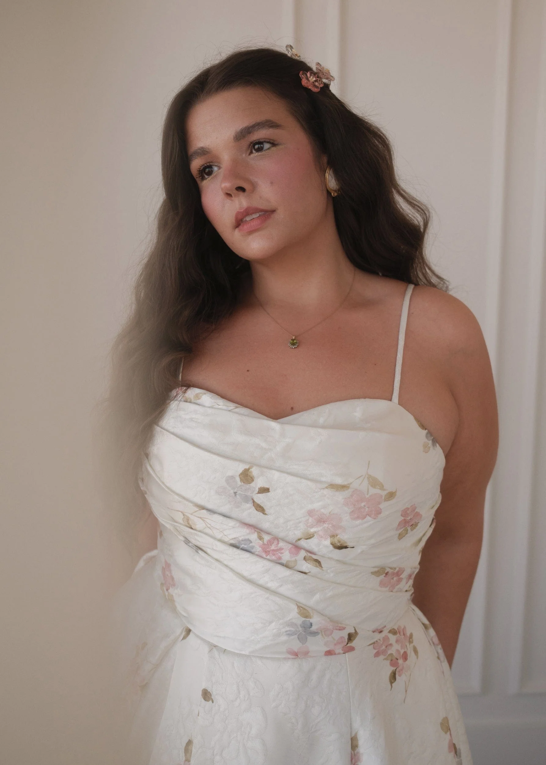 Arabella White Floral Jacquard Pleated Slit Maxi Dress - Image 13