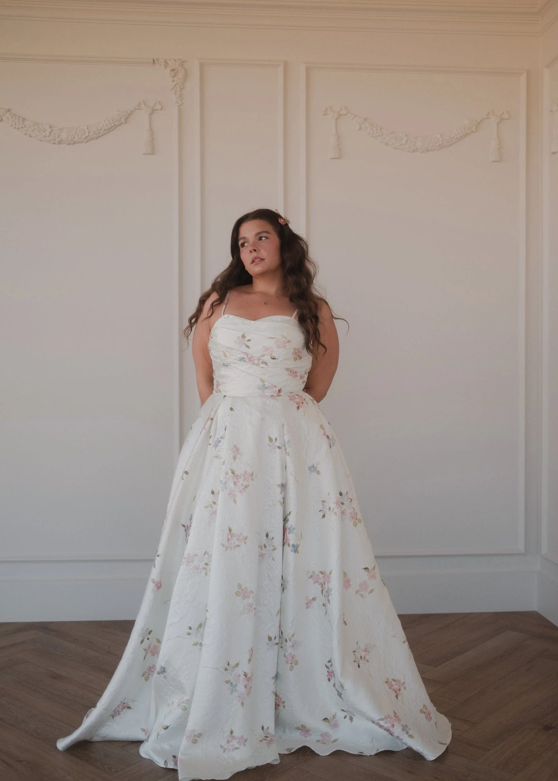 Arabella White Floral Jacquard Pleated Slit Maxi Dress - Image 8