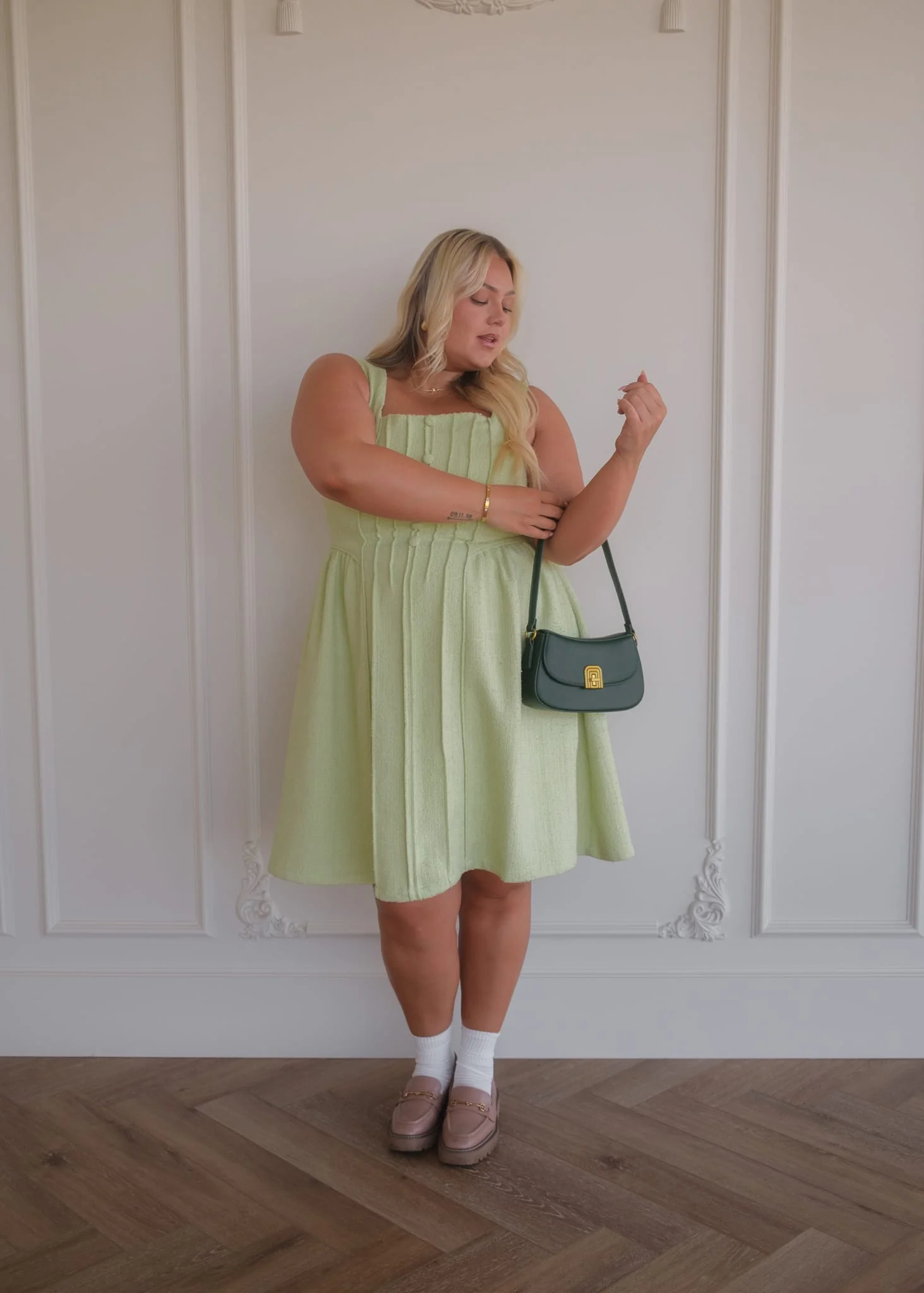 Waldorf Tweed Boucle Dress - Green - Image 4