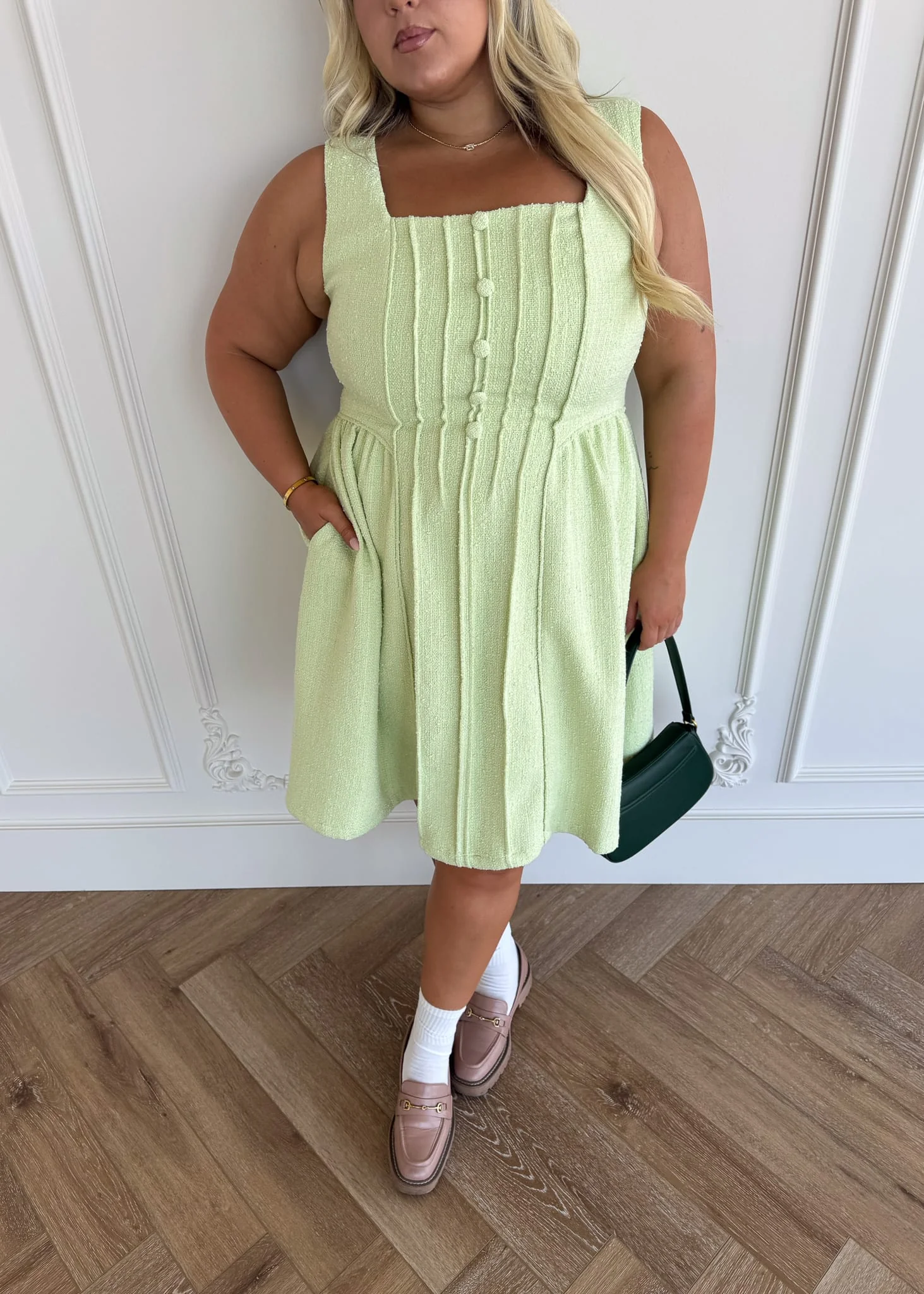 Waldorf Tweed Boucle Dress - Green - Image 6