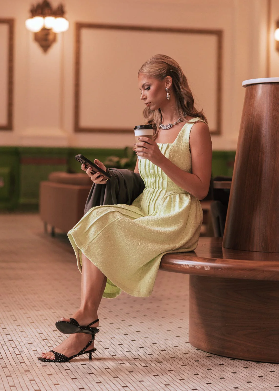 Waldorf Tweed Boucle Dress - Green - Image 9