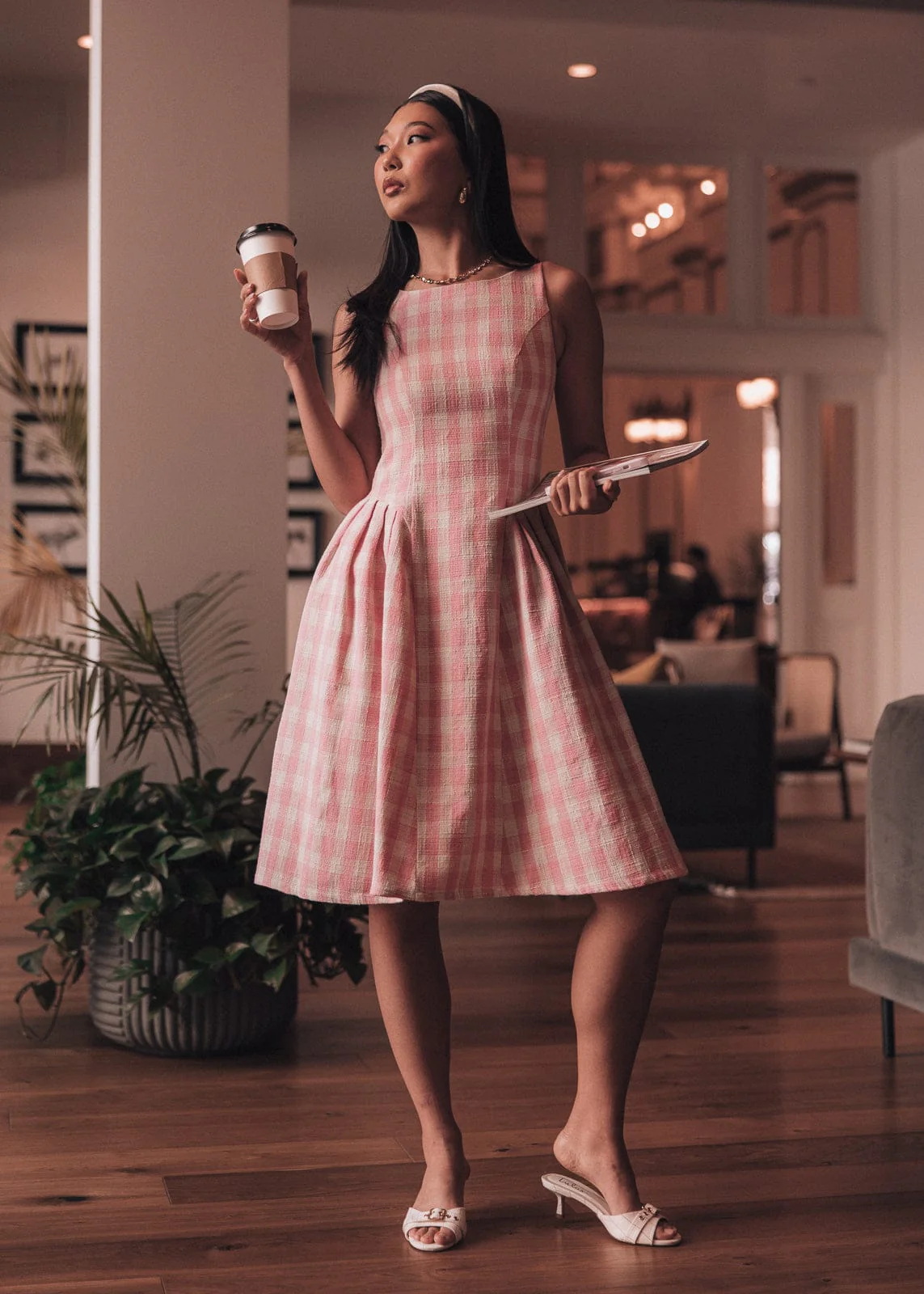 Elle Drop Waist Gingham Dress - Pink - Image 10