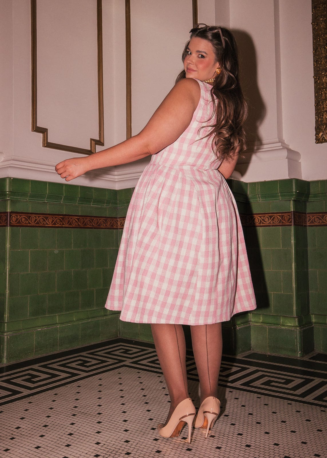 Elle Drop Waist Gingham Dress - Pink - Image 14