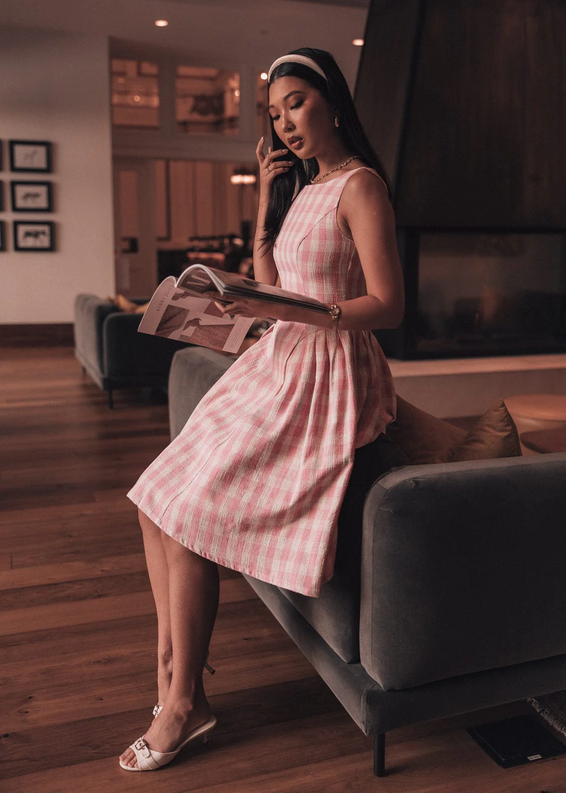 Elle Drop Waist Gingham Dress - Pink - Image 16