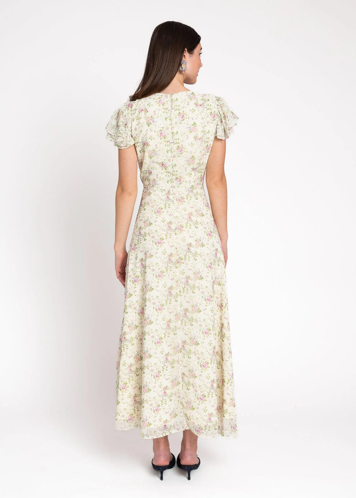 Elodie A-line Floral Midi Dress - Cream - Image 11