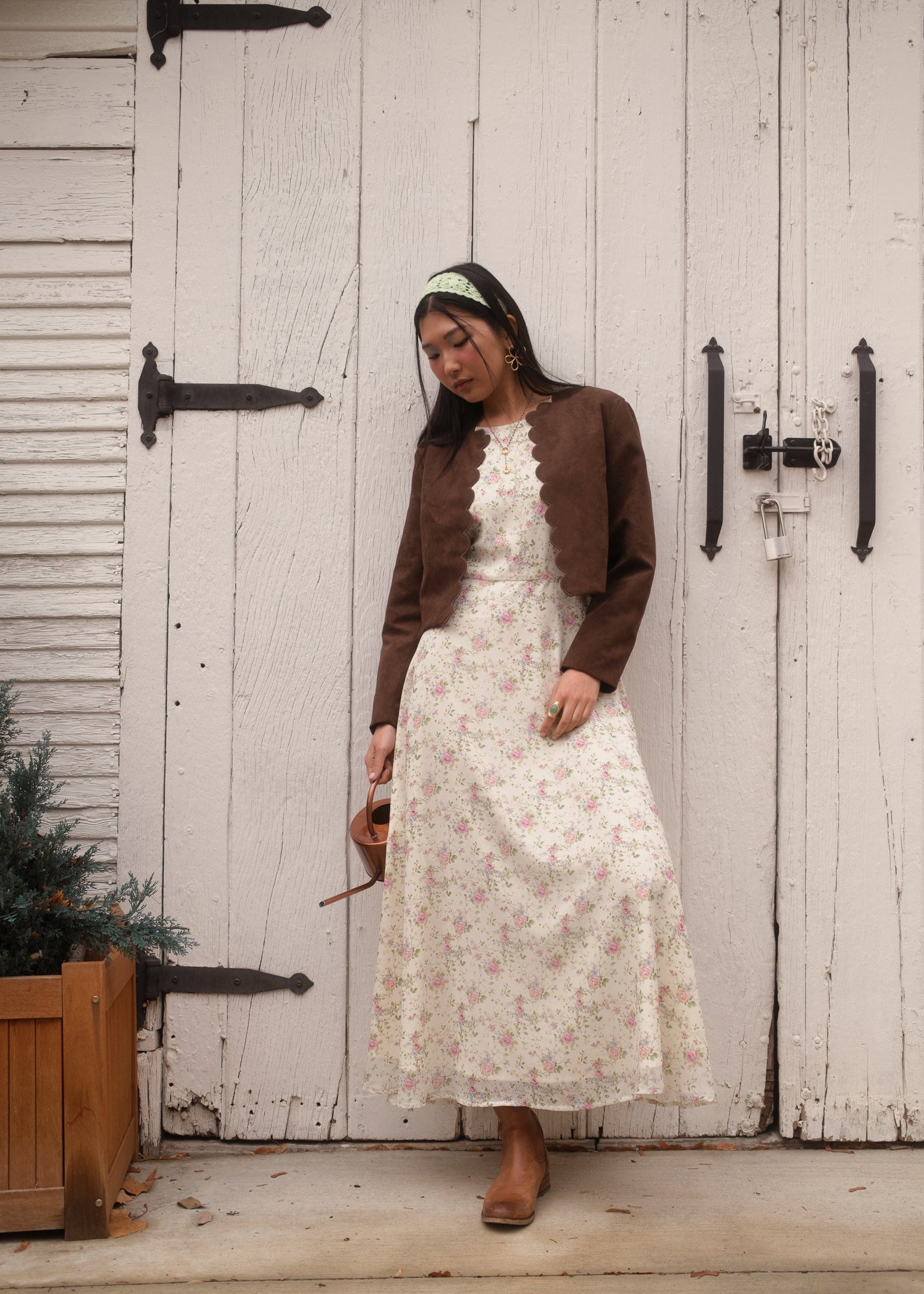 Elodie A-line Floral Midi Dress - Cream - Image 12