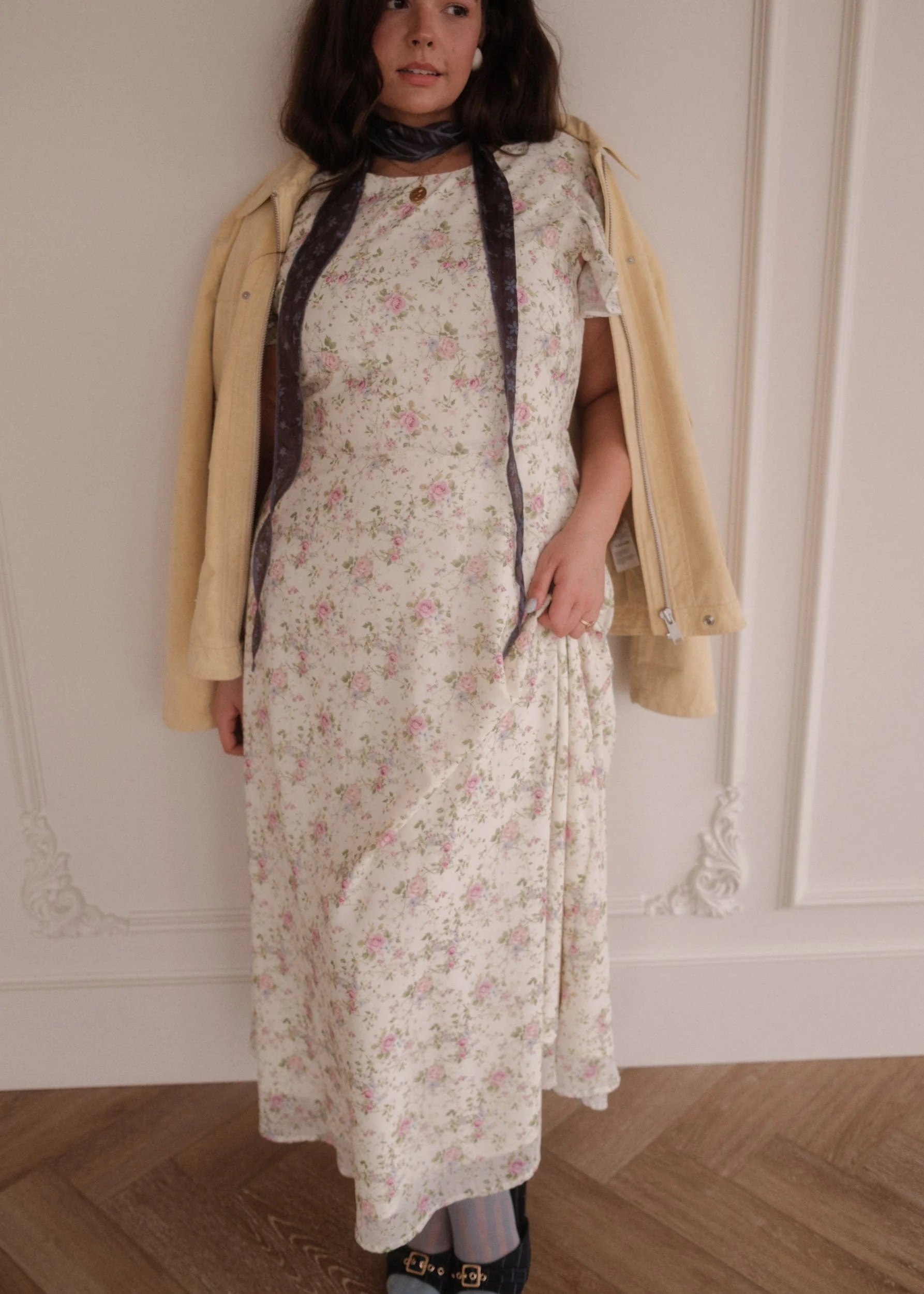 Elodie A-line Floral Midi Dress - Cream - Image 13