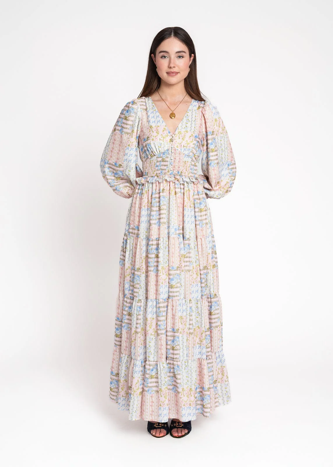 Garden Rose Patchwork Maxi Dress - Pink - Image 3