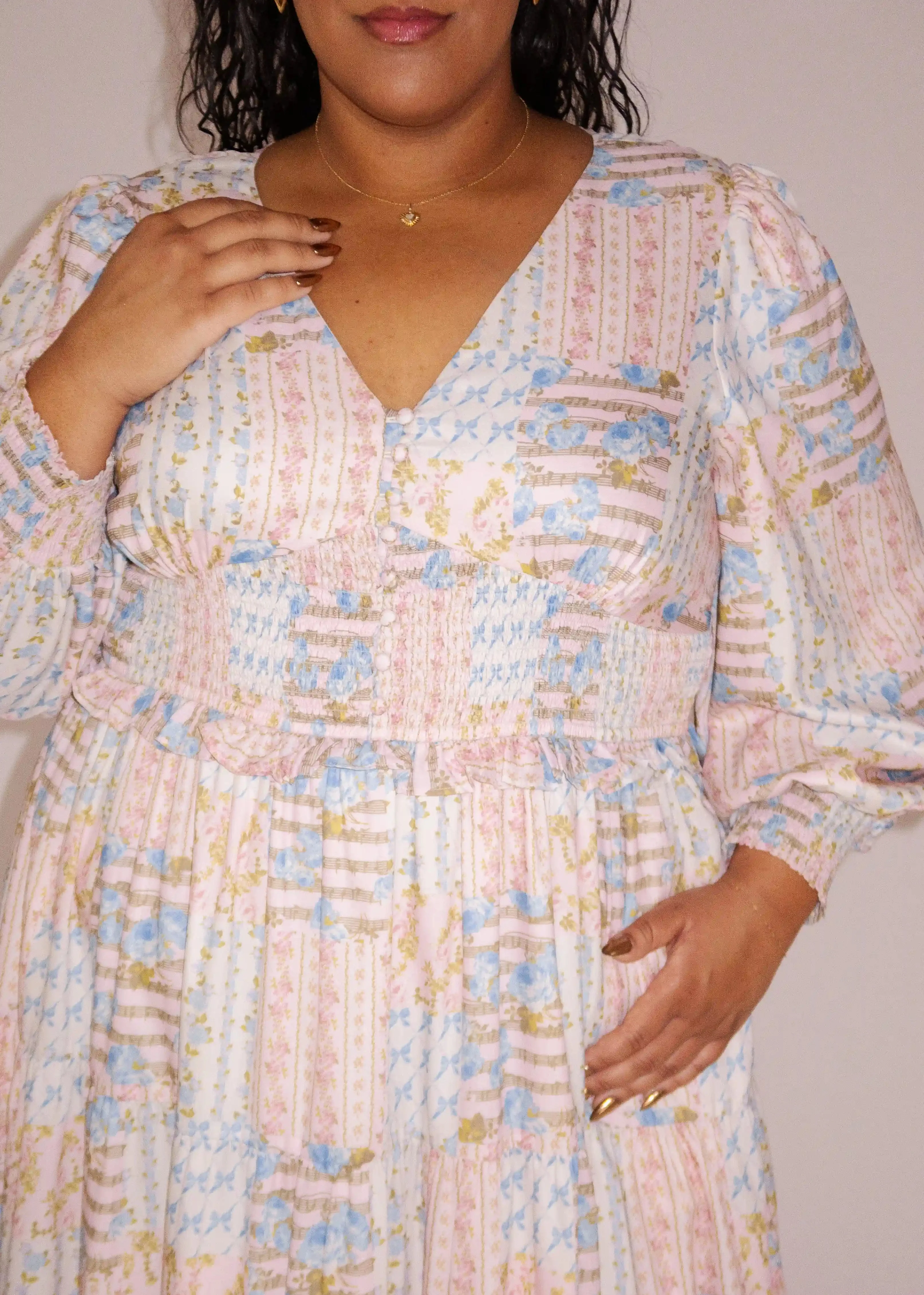 Garden Rose Patchwork Maxi Dress - Pink - Image 4