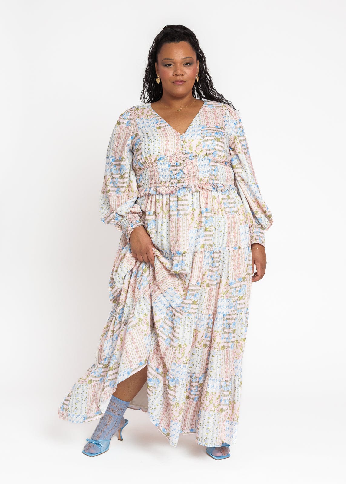 Garden Rose Patchwork Maxi Dress - Pink - Image 5