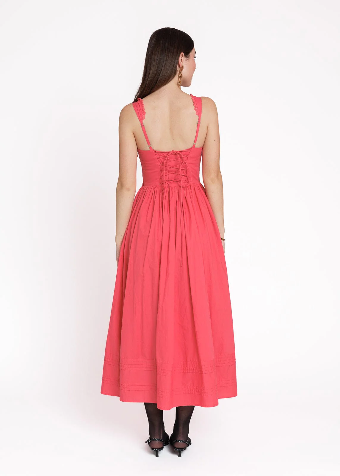 Lottie Basque Waist Midi Dress - Coral - Image 10
