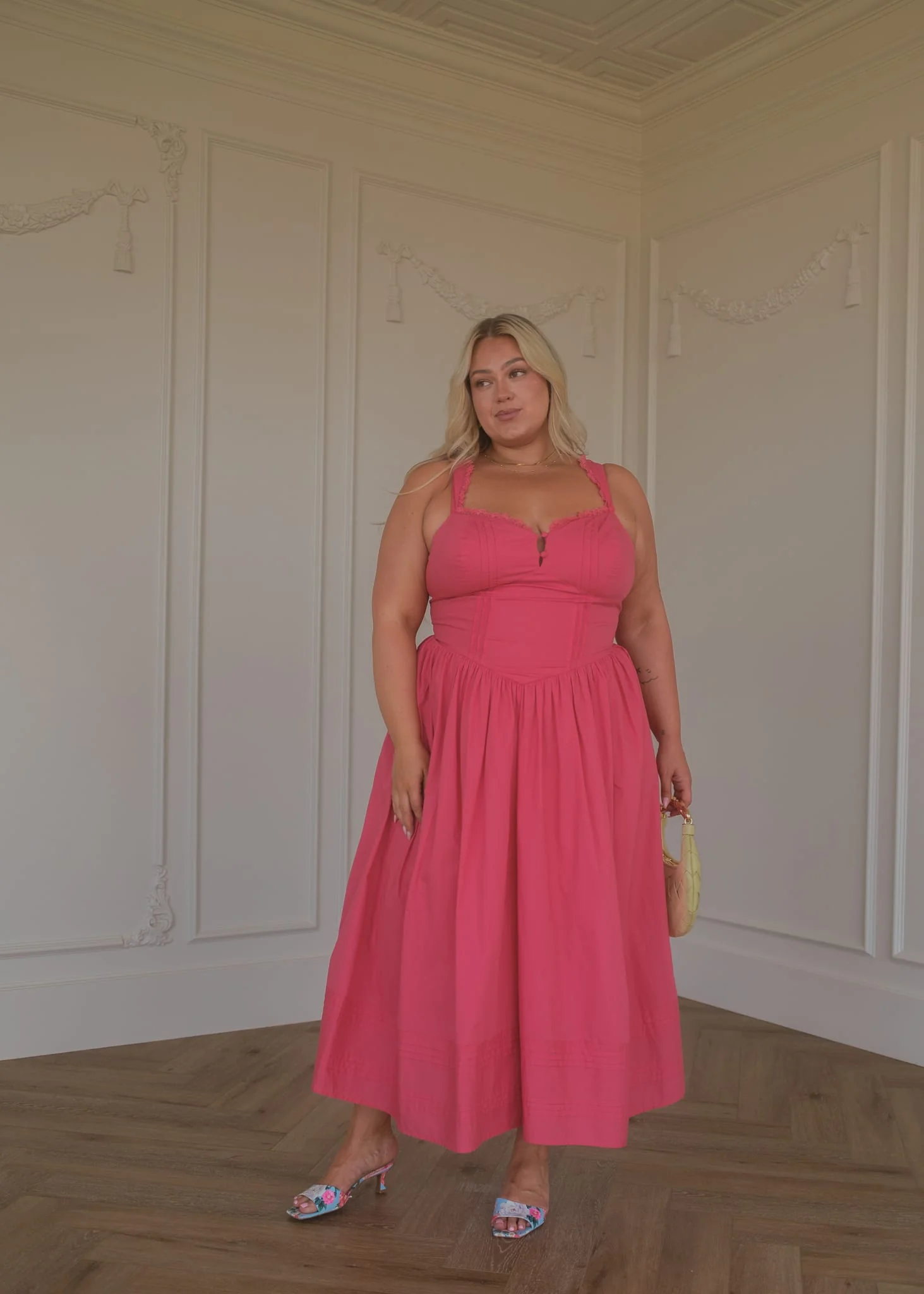 Lottie Basque Waist Midi Dress - Coral - Image 11