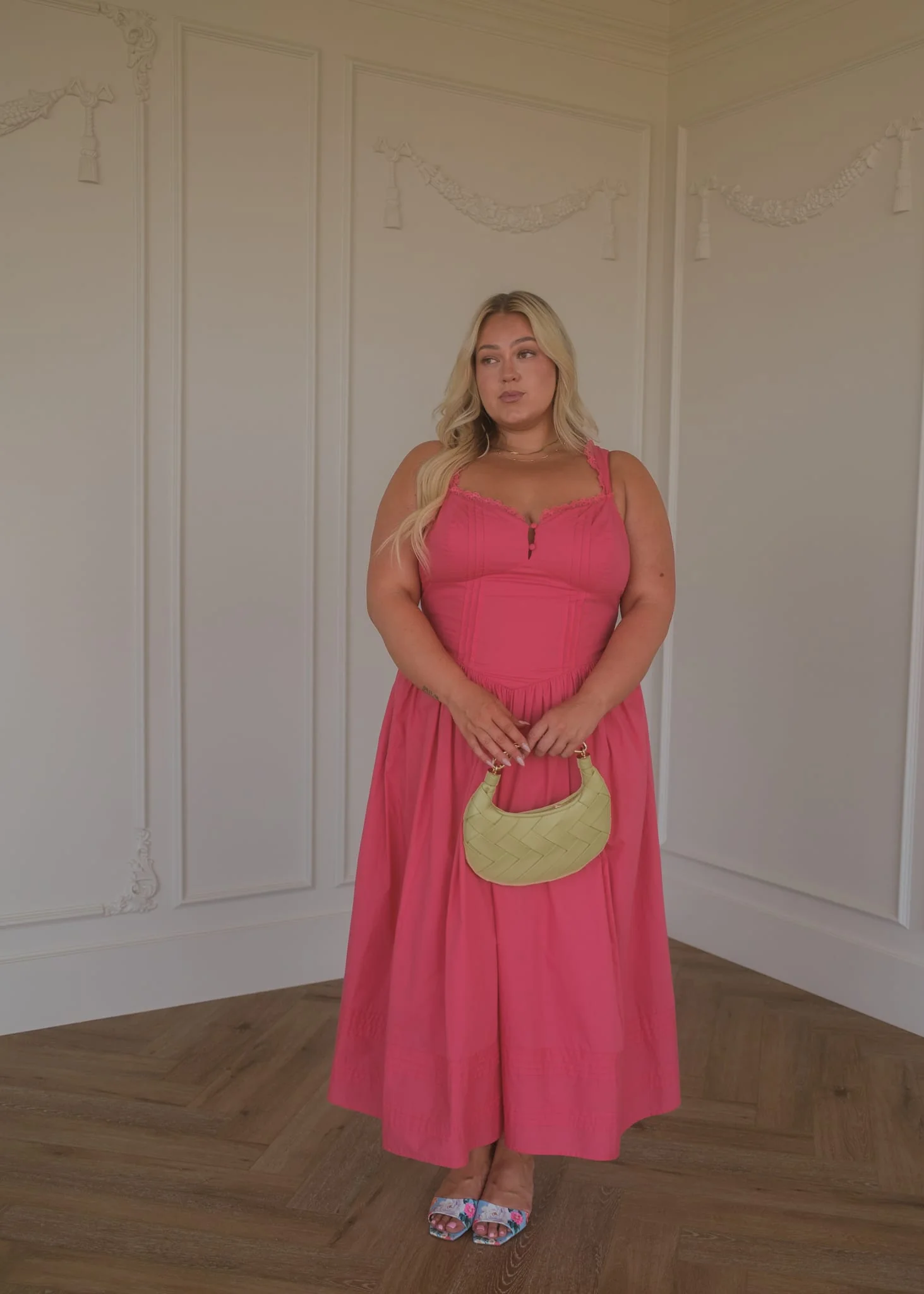 Lottie Basque Waist Midi Dress - Coral - Image 12
