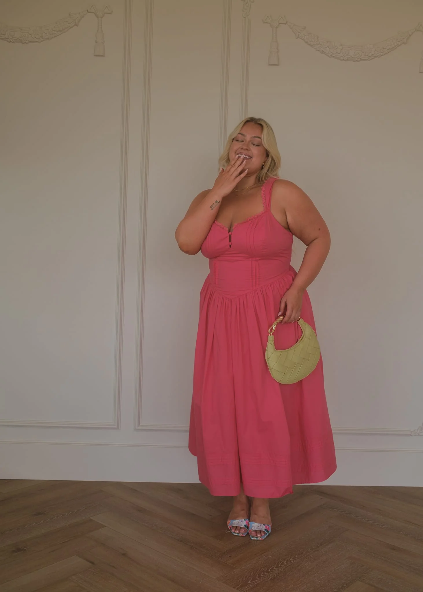Lottie Basque Waist Midi Dress - Coral - Image 13