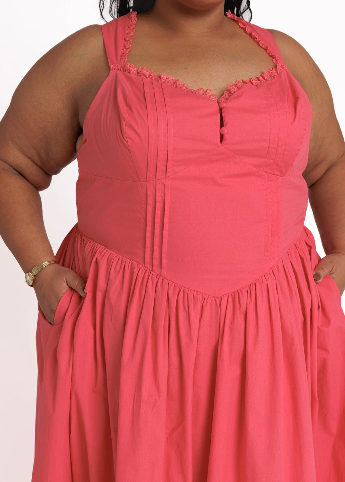 Lottie Basque Waist Midi Dress - Coral - Image 14