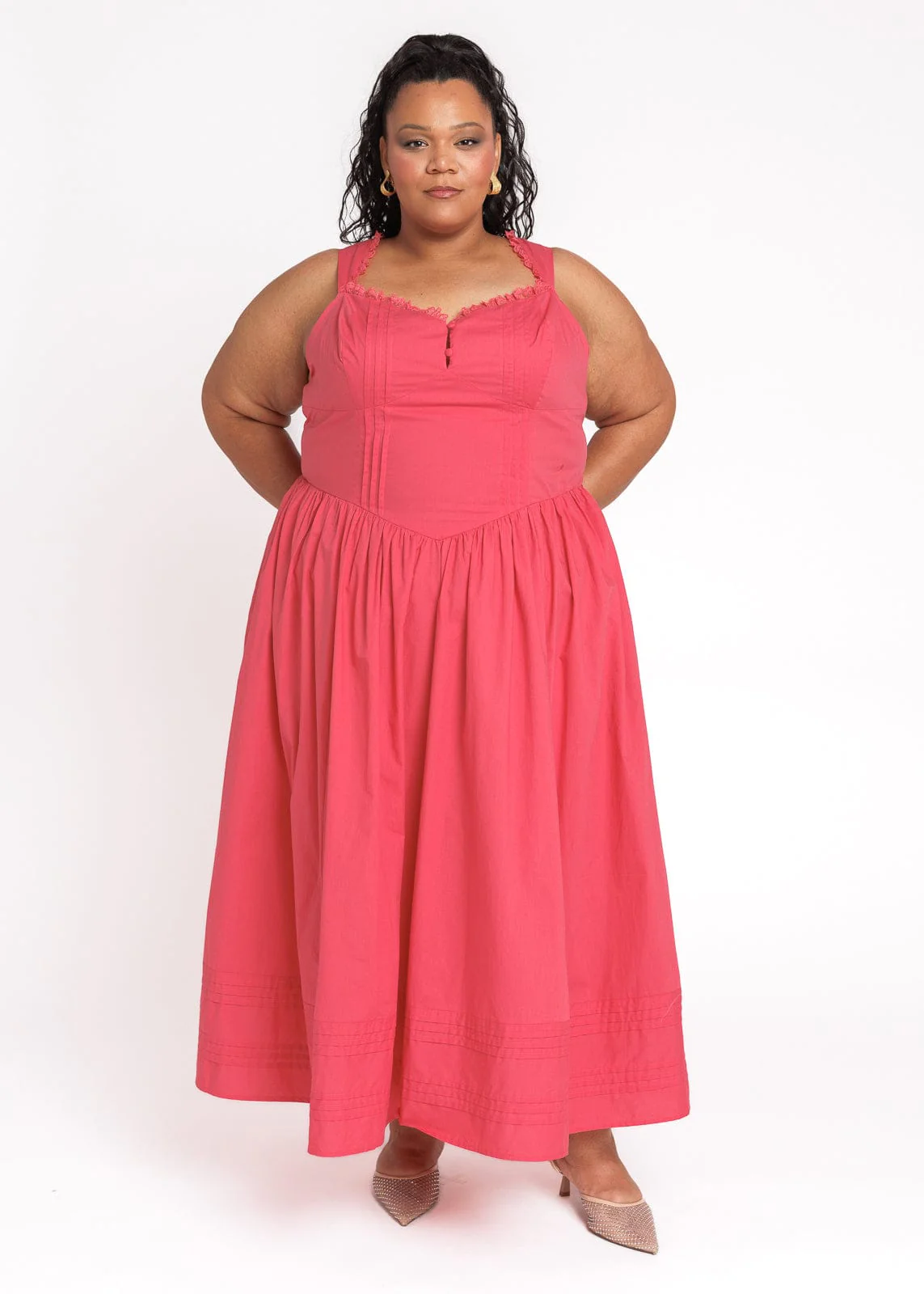 Lottie Basque Waist Midi Dress - Coral - Image 15