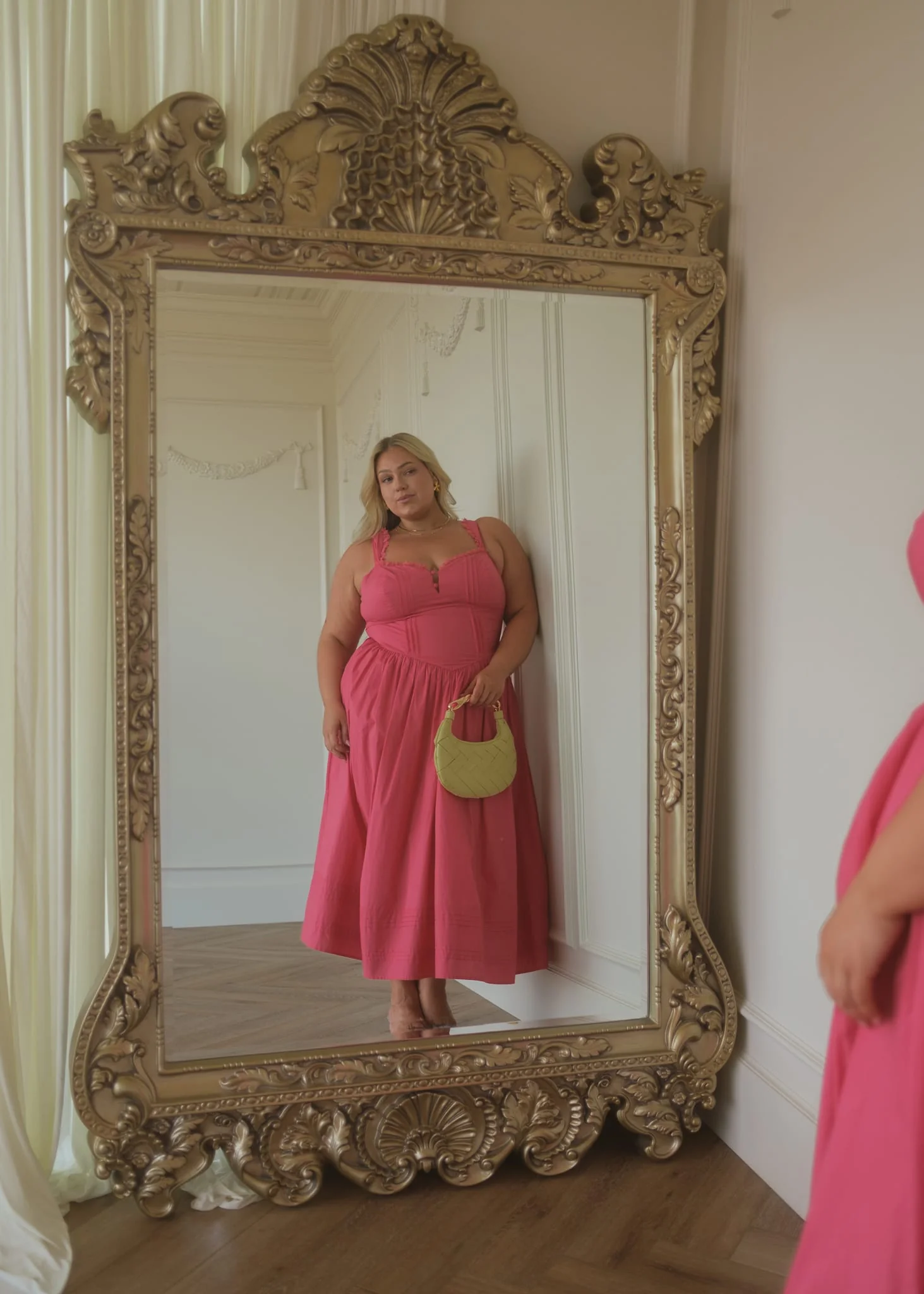 Lottie Basque Waist Midi Dress - Coral - Image 3