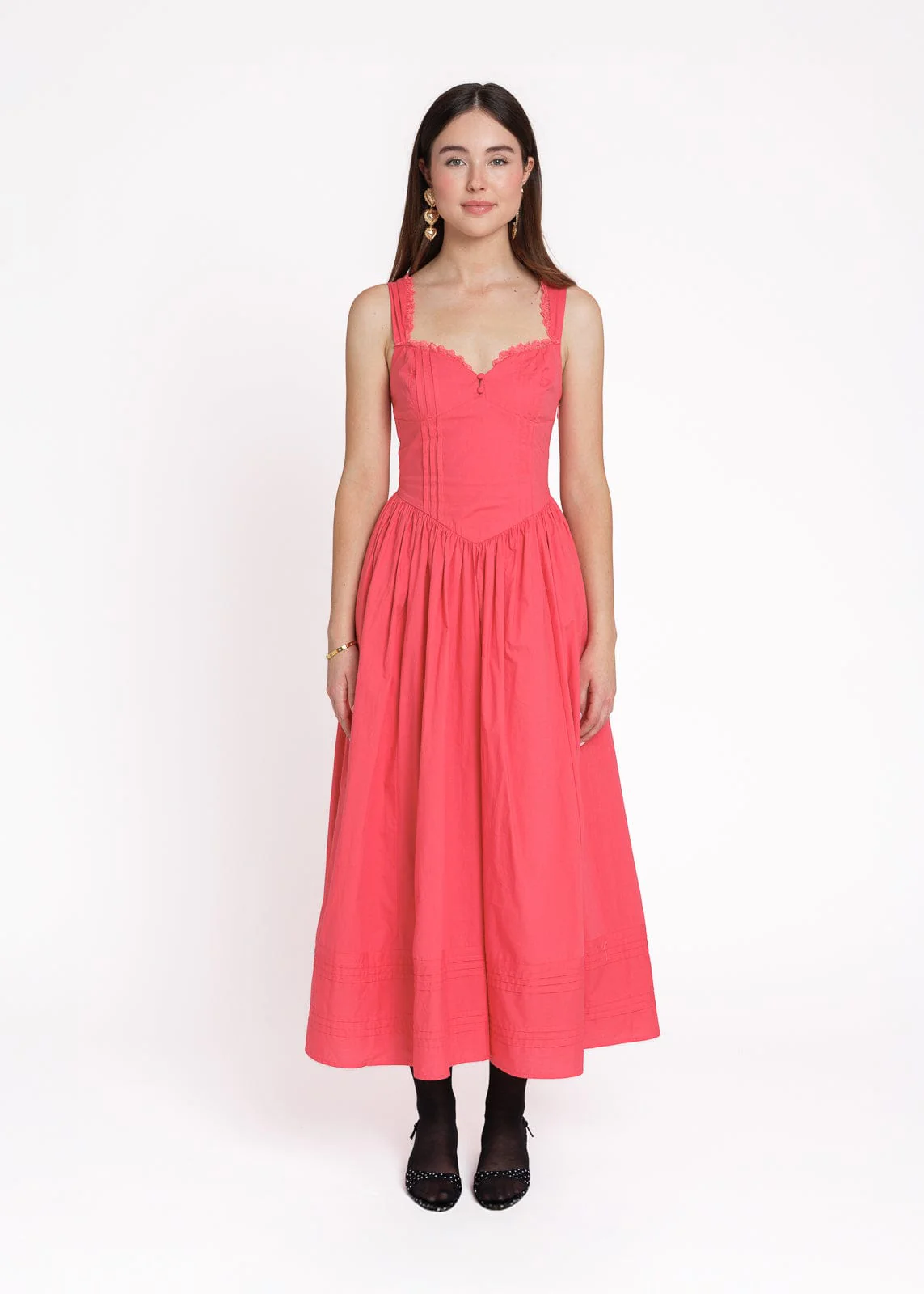 Lottie Basque Waist Midi Dress - Coral - Image 4
