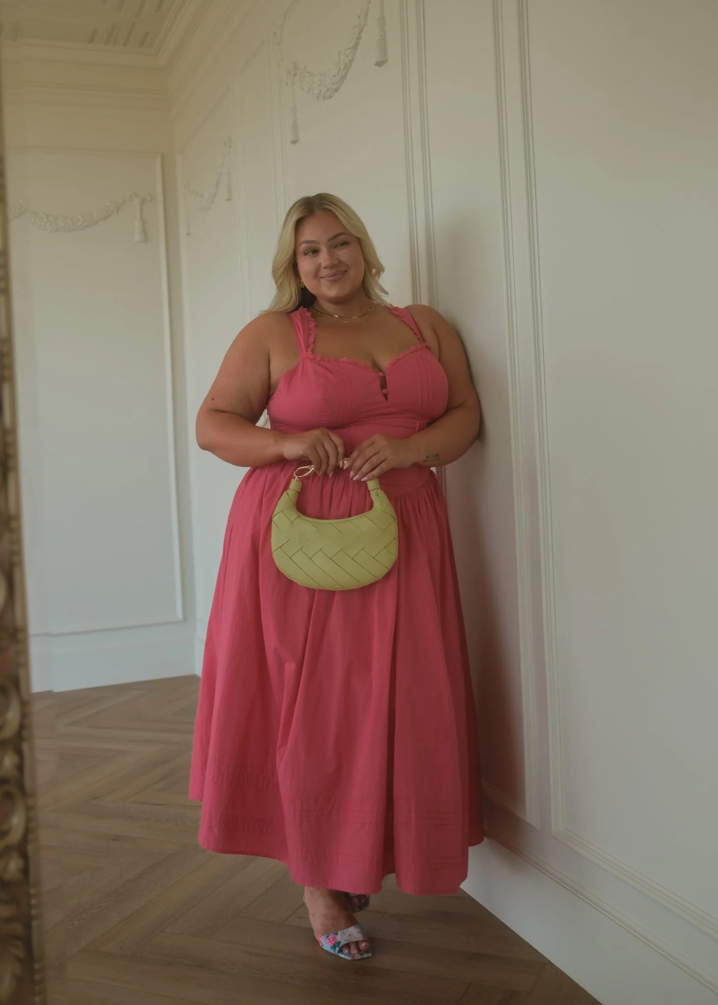 Lottie Basque Waist Midi Dress - Coral - Image 5