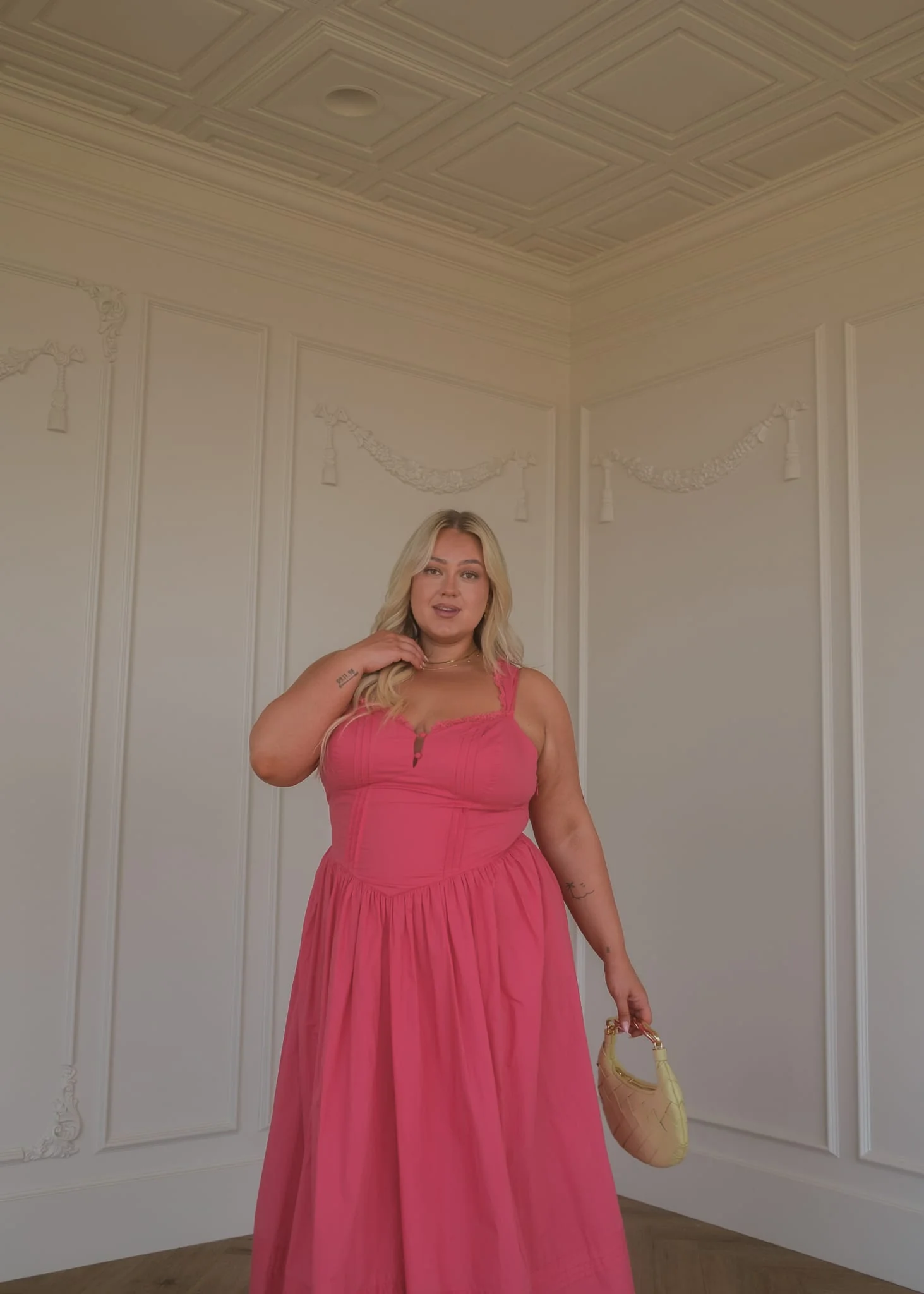 Lottie Basque Waist Midi Dress - Coral - Image 6