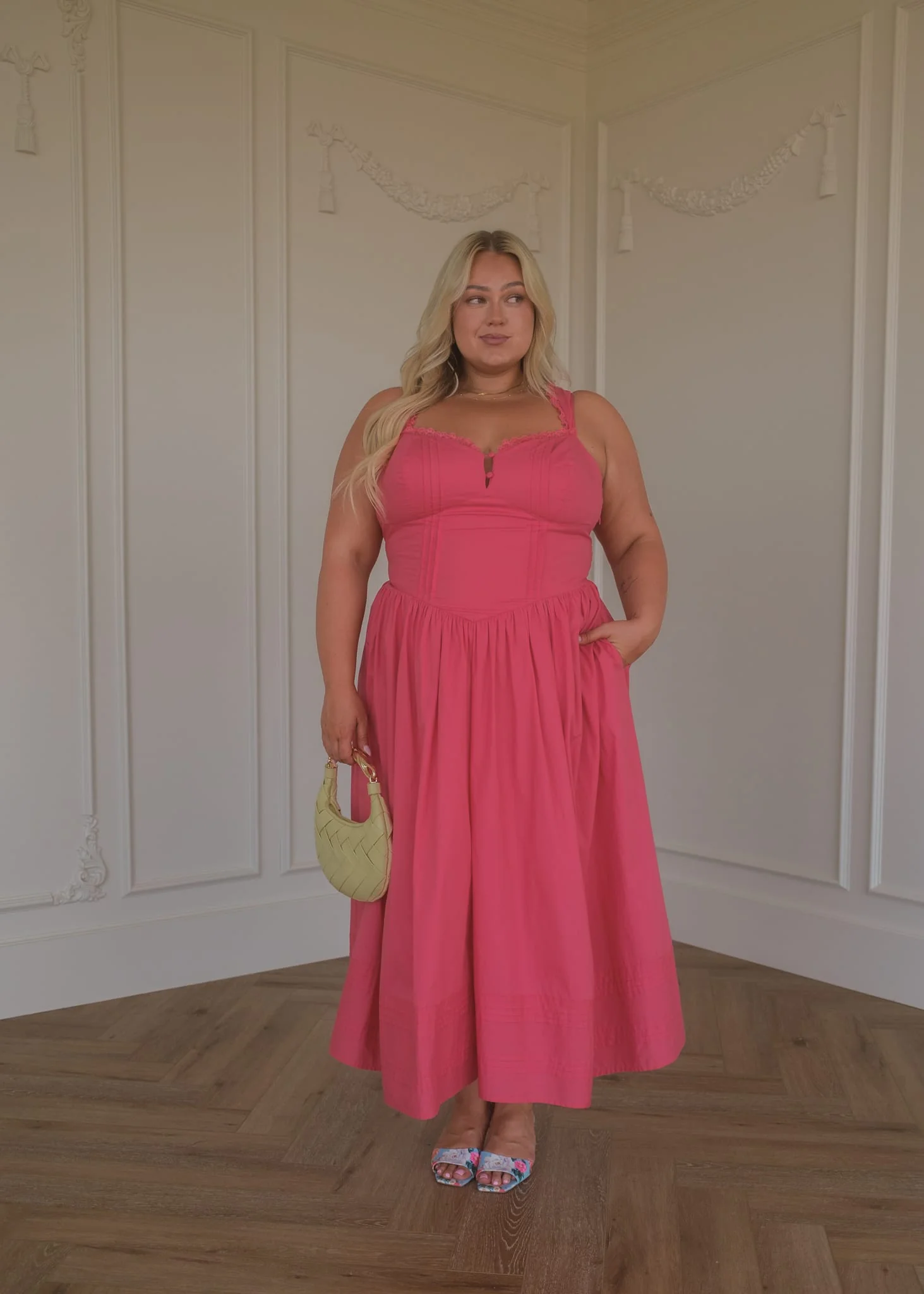 Lottie Basque Waist Midi Dress - Coral - Image 7