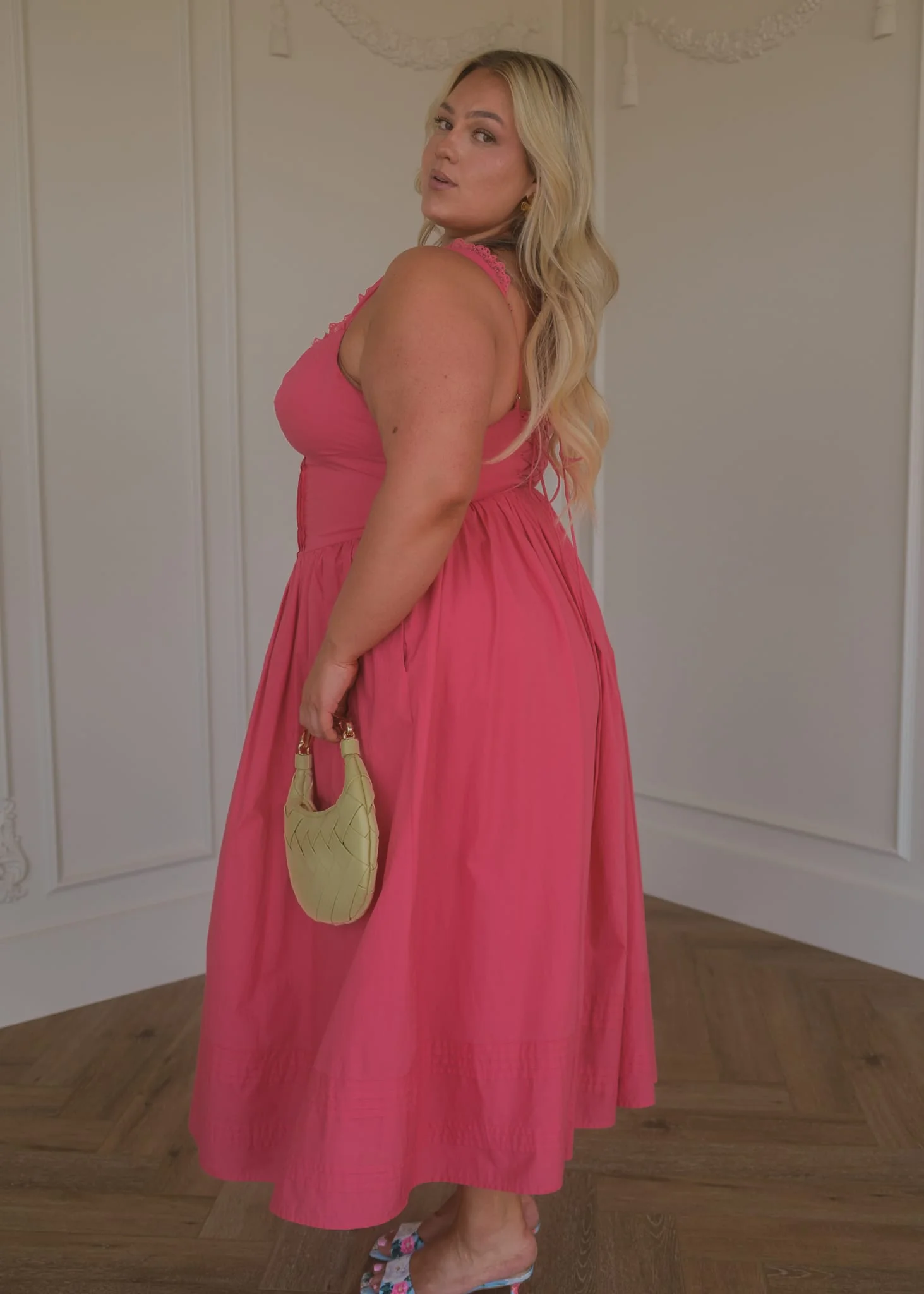 Lottie Basque Waist Midi Dress - Coral - Image 8