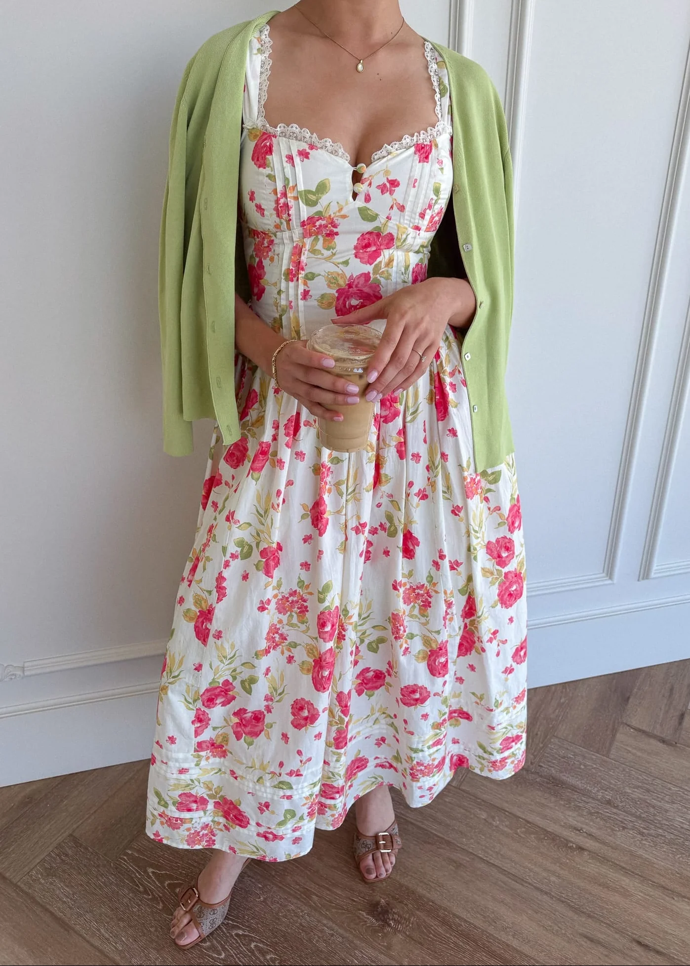 Lottie Basque Waist Floral Midi Dress - White - Image 6