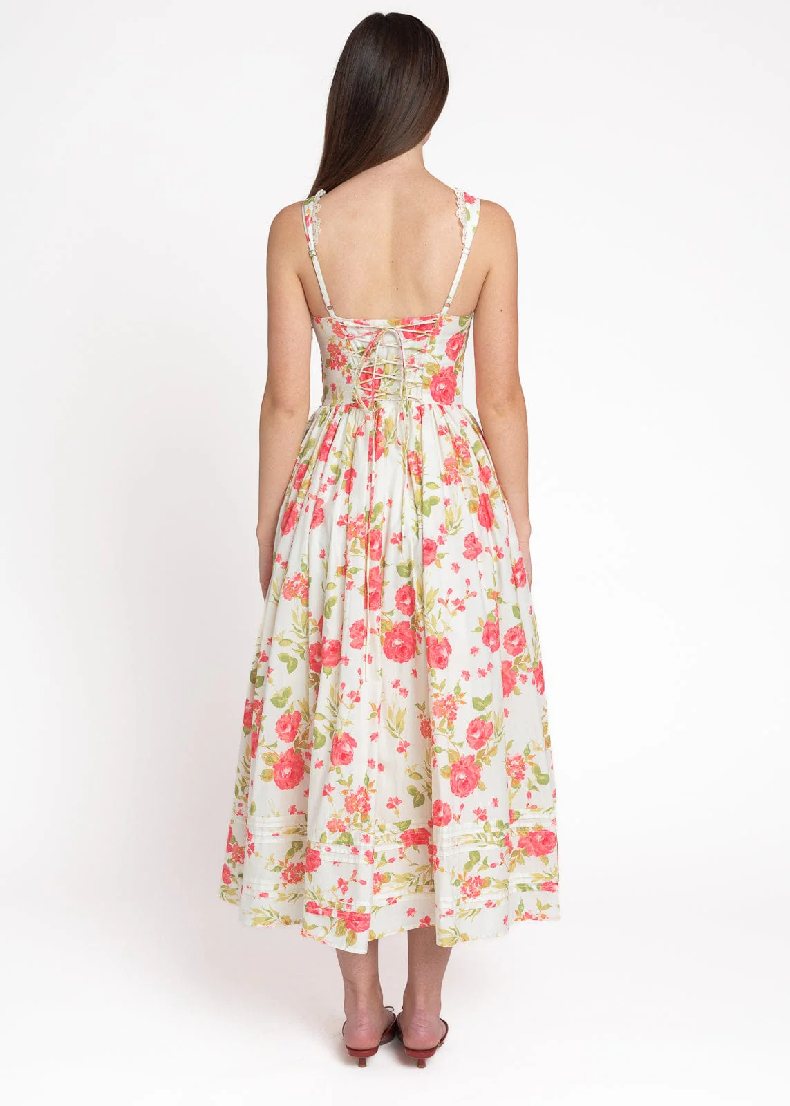 Lottie Basque Waist Floral Midi Dress - White - Image 9