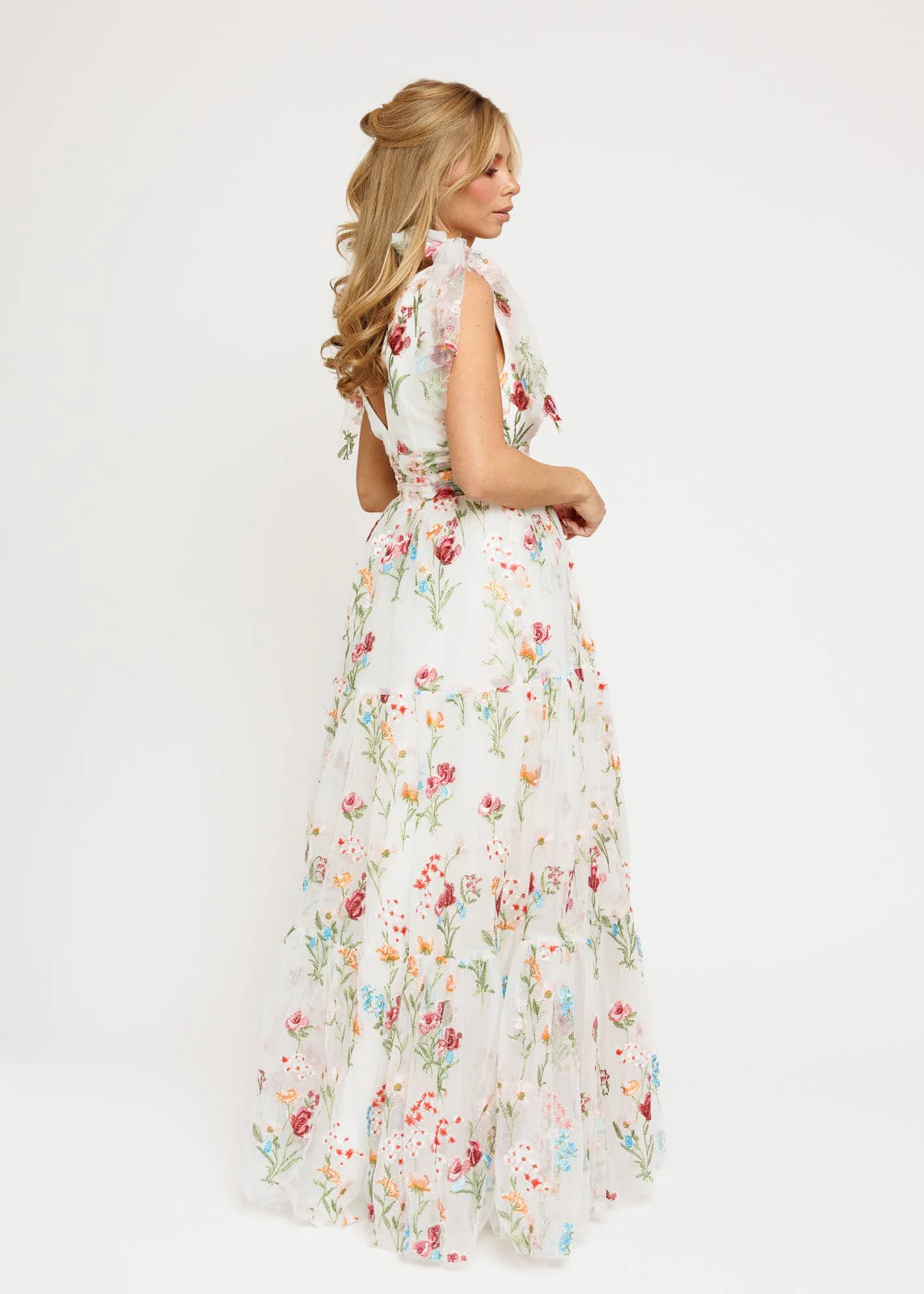 Margaret Floral Embroidered Maxi Wedding Dress - Image 3