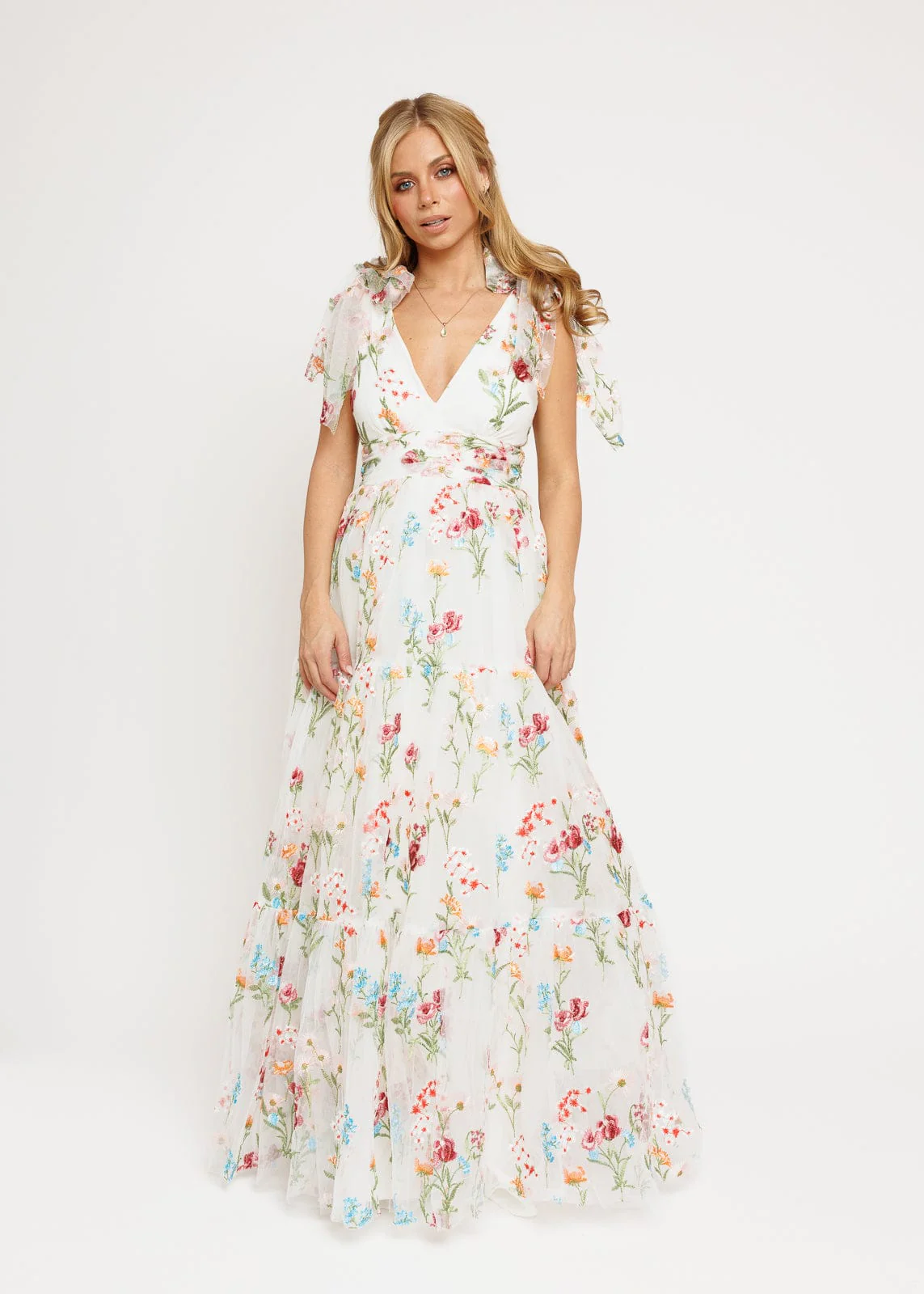 Margaret Floral Embroidered Maxi Wedding Dress - Image 5