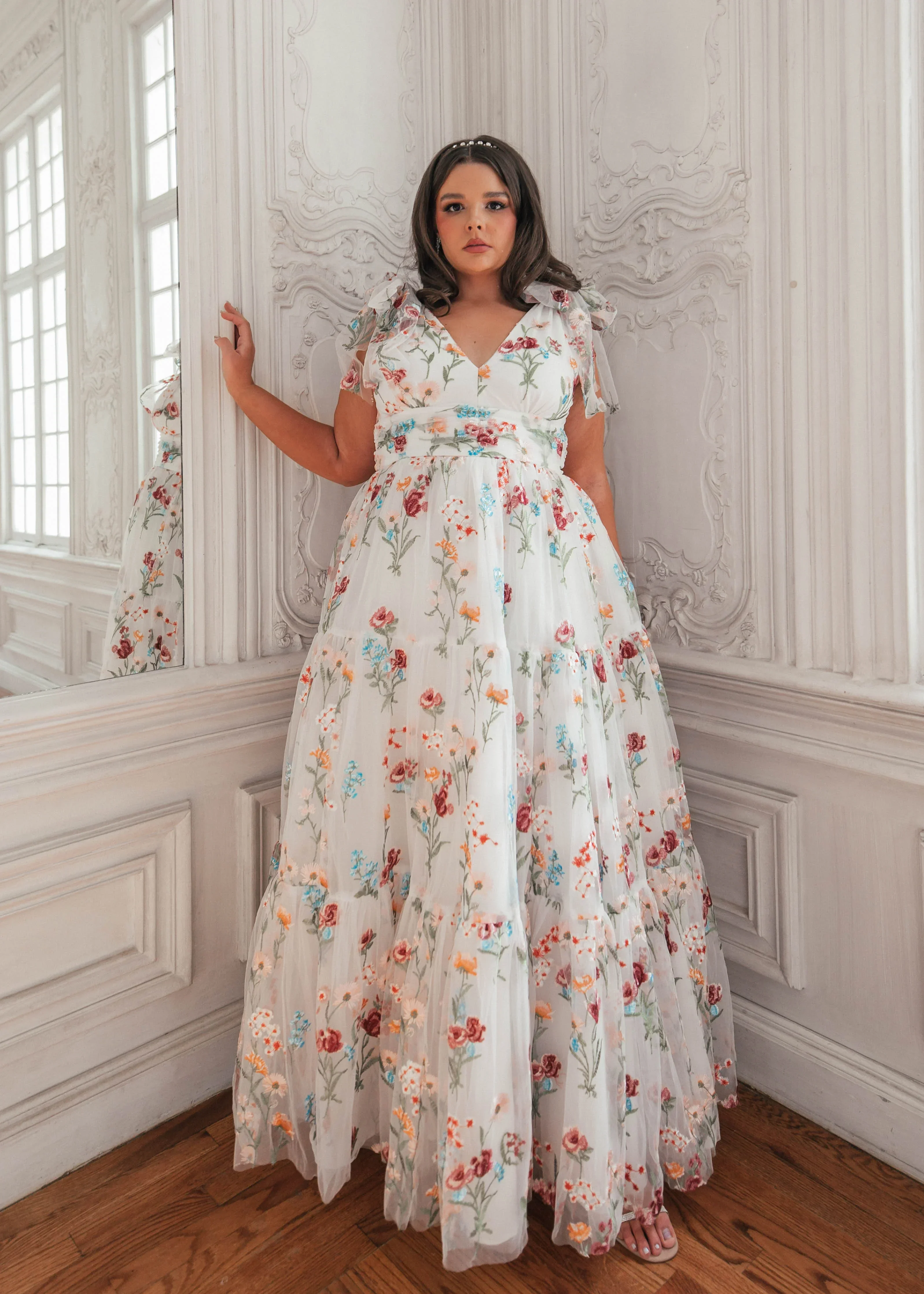 Margaret Floral Embroidered Maxi Wedding Dress - Image 8