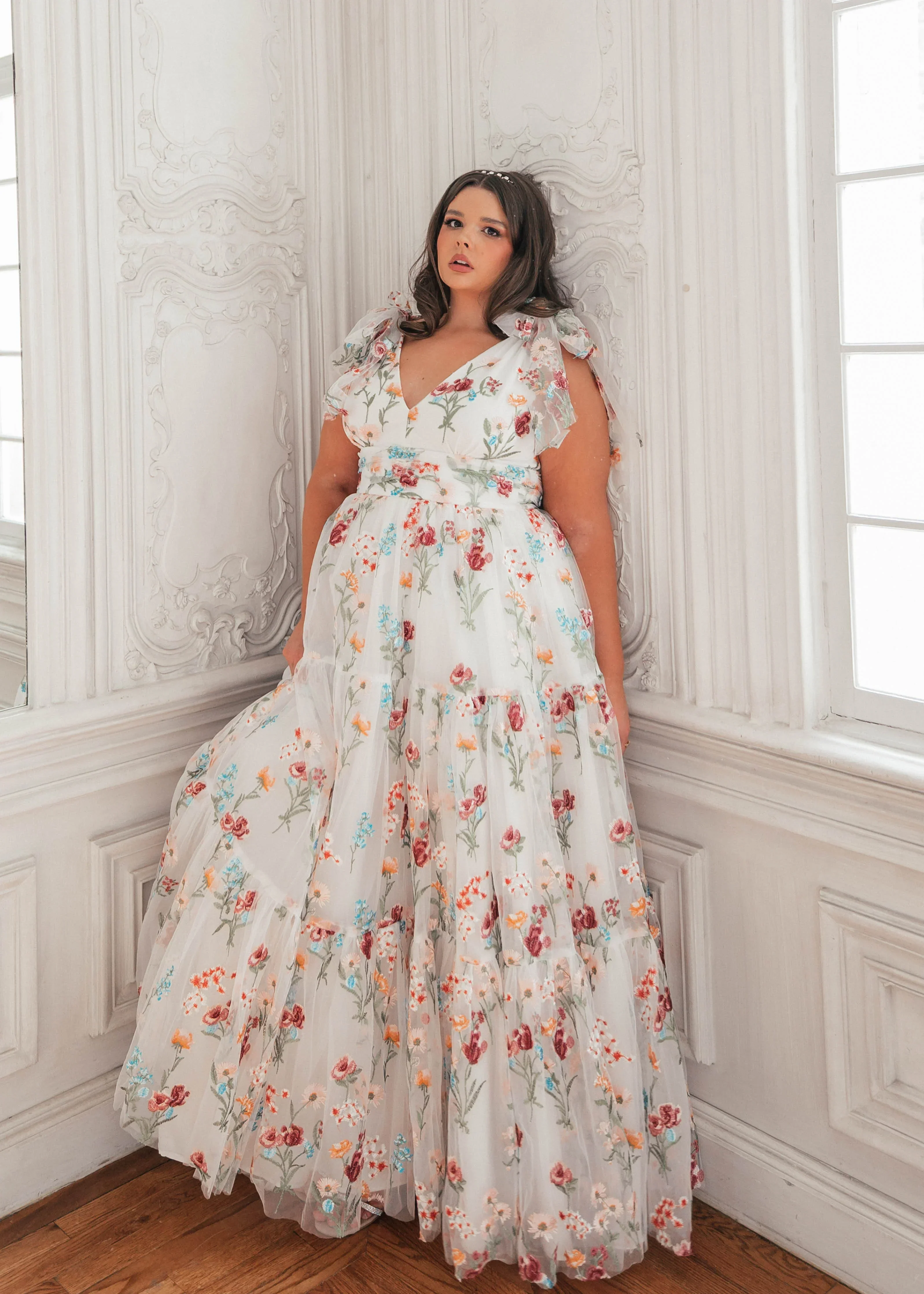 Margaret Floral Embroidered Maxi Wedding Dress - Image 9