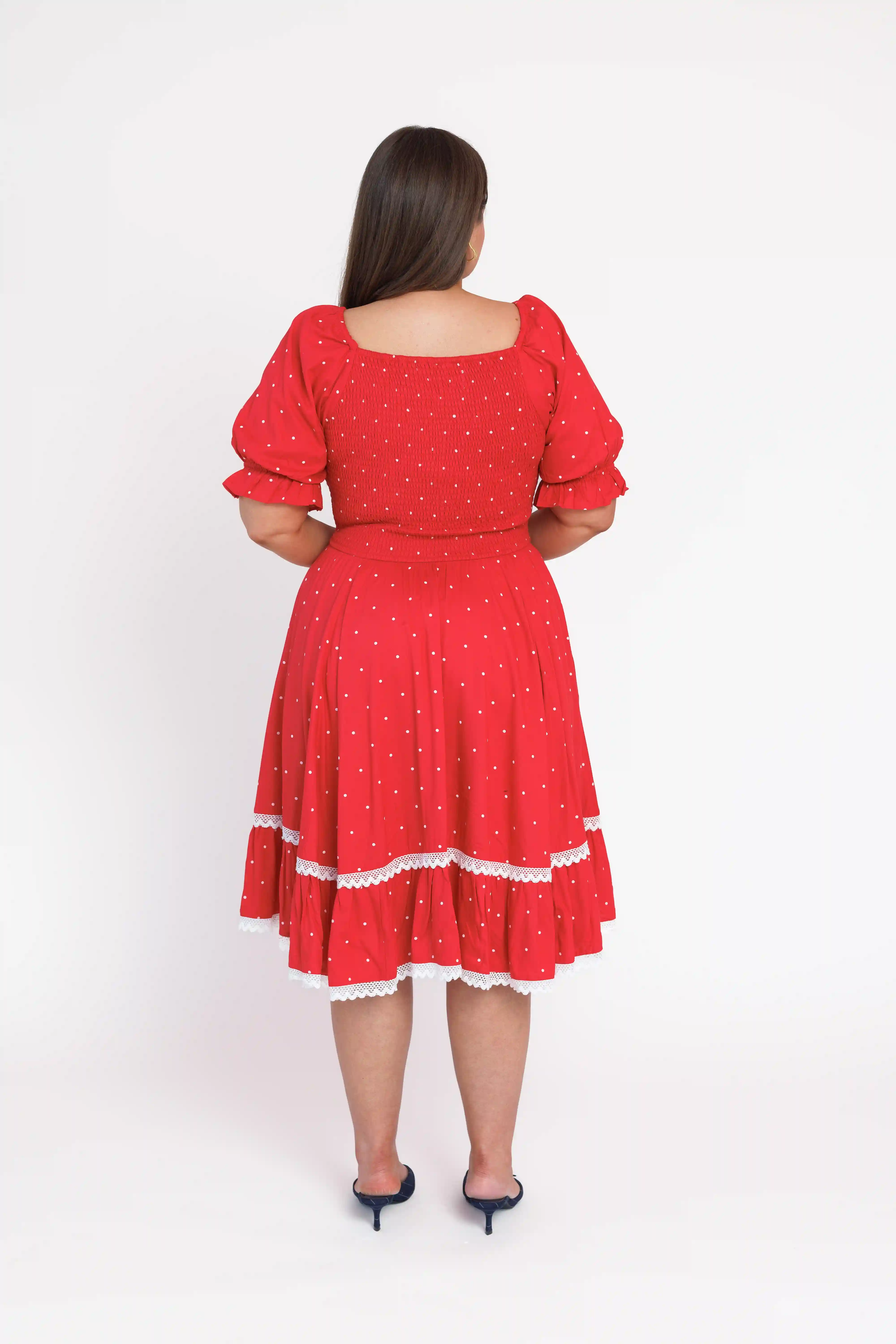Red Polka Dot Puff Sleeve Dress - Image 12