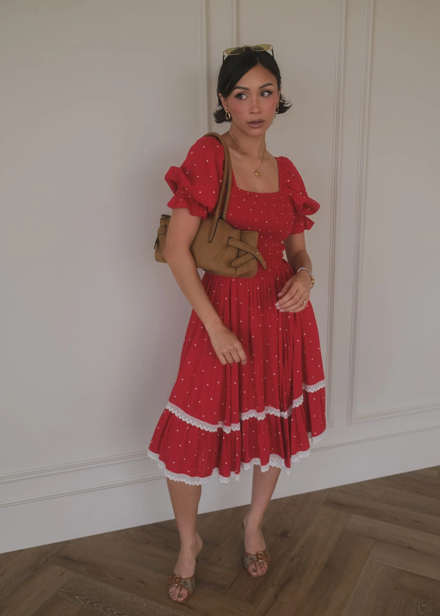 Red Polka Dot Puff Sleeve Dress - Image 7